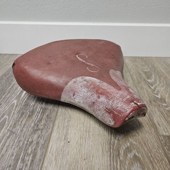 Mesinger Schwinn Vintage 60s S Seat Monogram Dual Sping Saddle Red White Retro - Picture 1 of 11